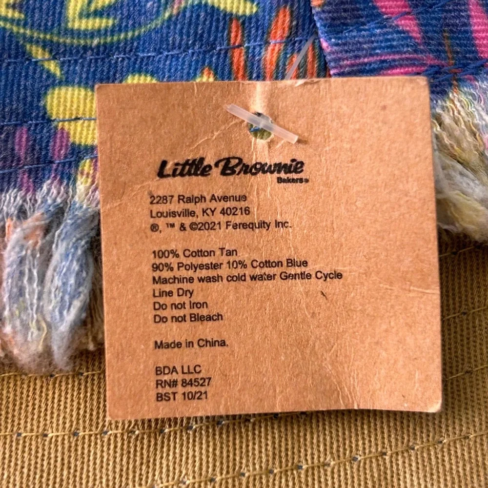 Little Brownie Bakers Reversible Tropical Leaf Bucket‎ Hat Blue Tan Frayed Edge